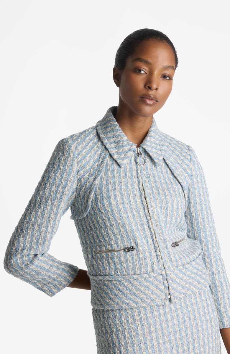 ST. JOHN Metallic Tweed Zip-Up Jacket, Alternate, color, Powder Blue/ White Multi