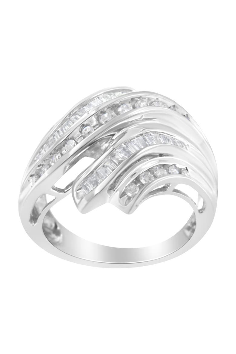 10K White Gold 3/4 Cttw Round and Baguette Diamond Channel Ring, Alternate, color, White Gold