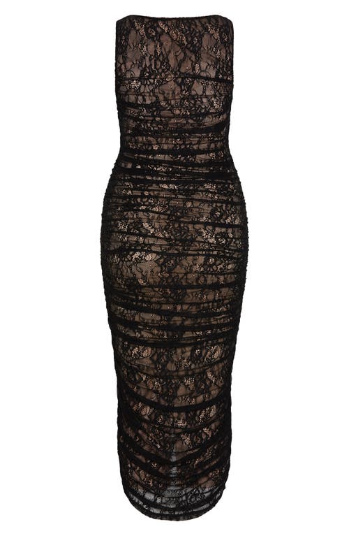 City Chic Ruched Lace Sheath Dress In Black