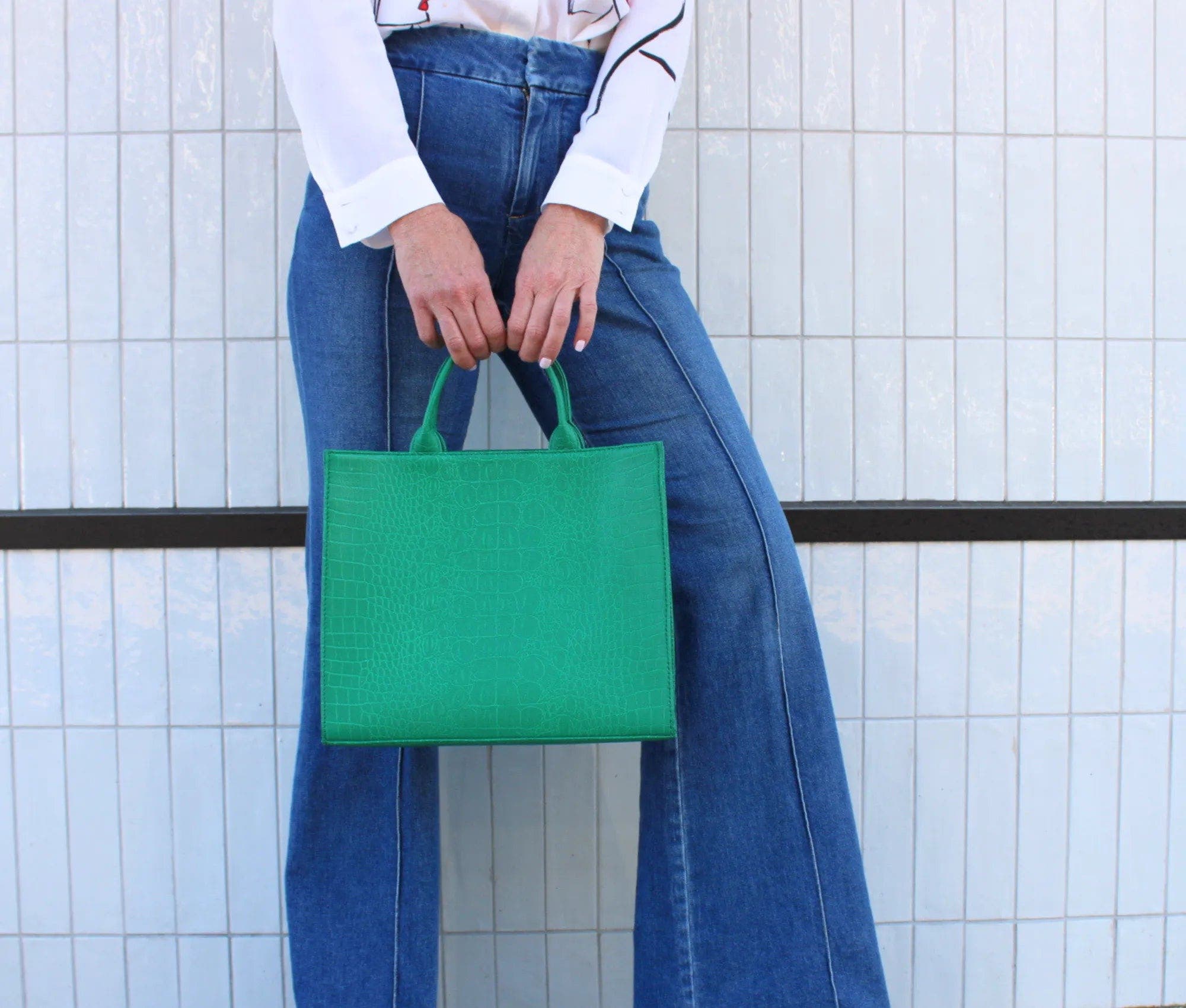 The Adele Croc Handbag, Alternate, color, Emerald Marine Croc