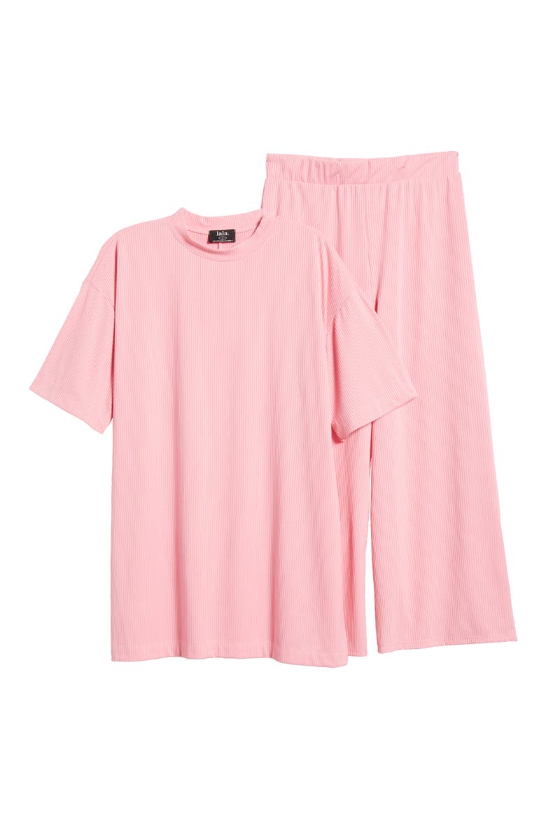 Lex Rib Oversize T-Shirt & High Waist Crop Pants, Alternate, color, PINKY ROSE