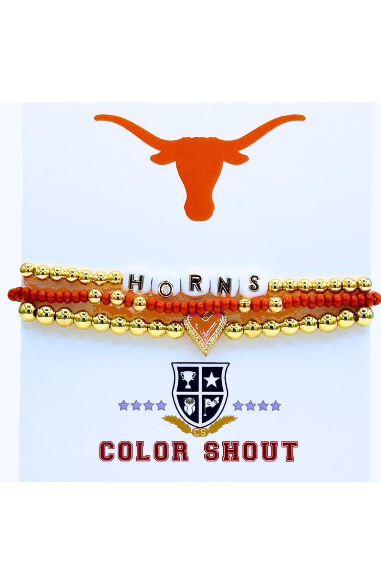 Color Shout University of Texas Love My College Bracelet Stack, Main, color, Yellow Gold