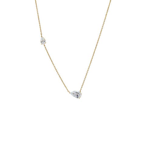 Lab Grown Diamond Embedded Double Pear Chain Necklace 14K