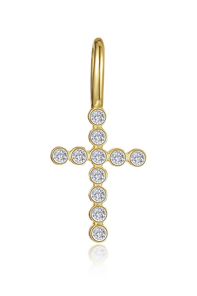 Simulated Diamond Cross Charm, Main, color, GOLD