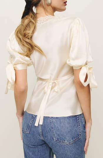 Dolly Lace Trim Silk Charmeuse Top