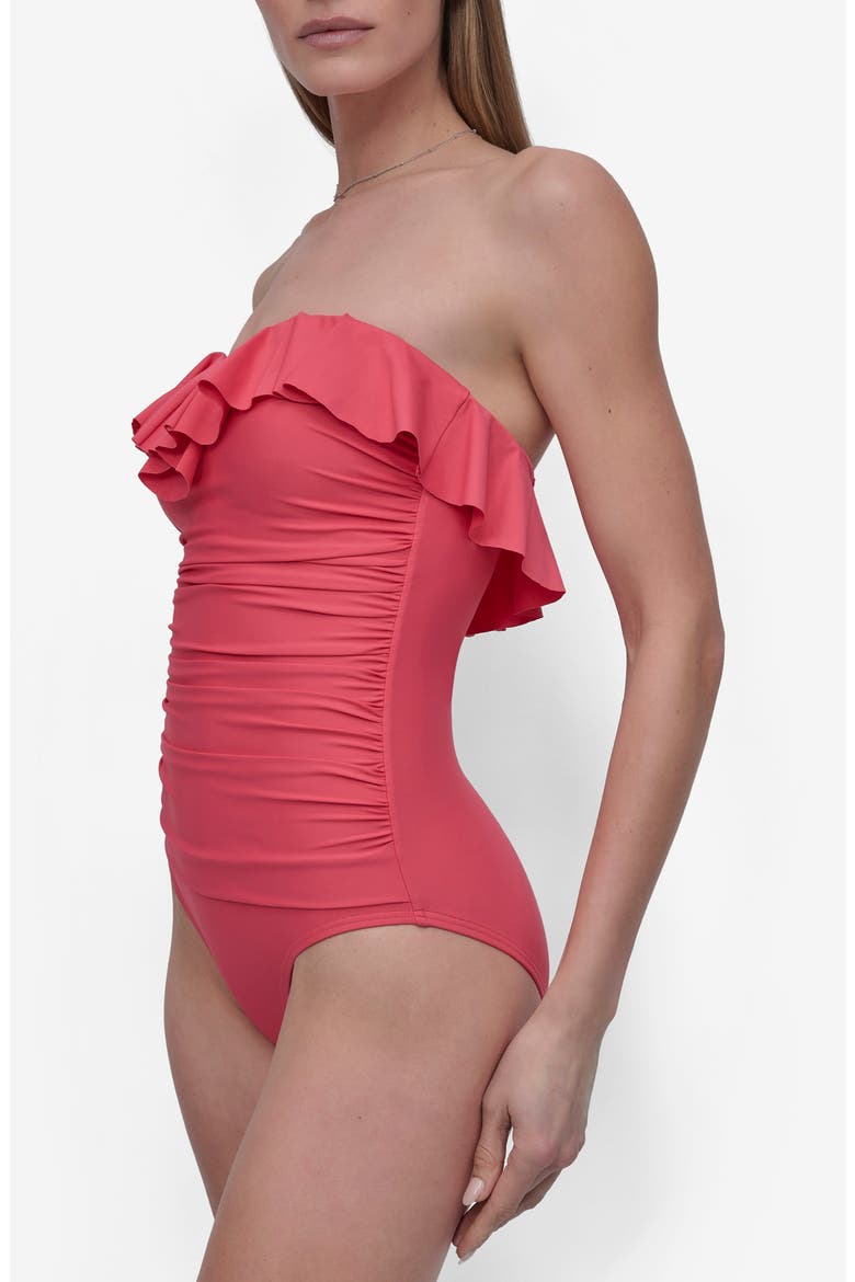 Ruffled Bandeau One-Piece Swimsuit, Alternate, color, PINK PUNCH