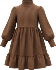 Mia Belle Girls Ribbed Long Sleeve Ruffle Dress