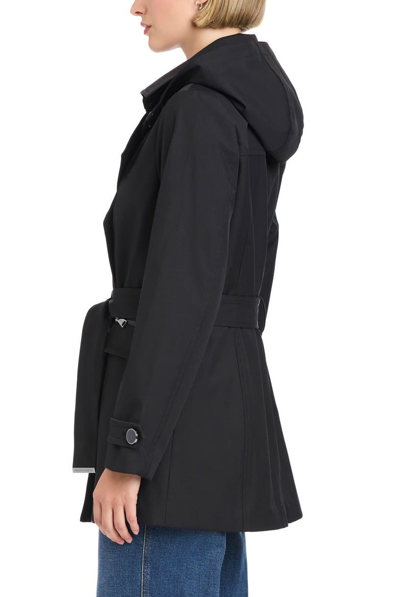 Double Breasted Hooded Trench Coat, Alternate, color, BLACK
