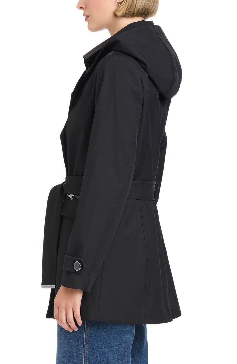 Vince Camuto Double Breasted Hooded Trench Coat, Alternate, color, Black