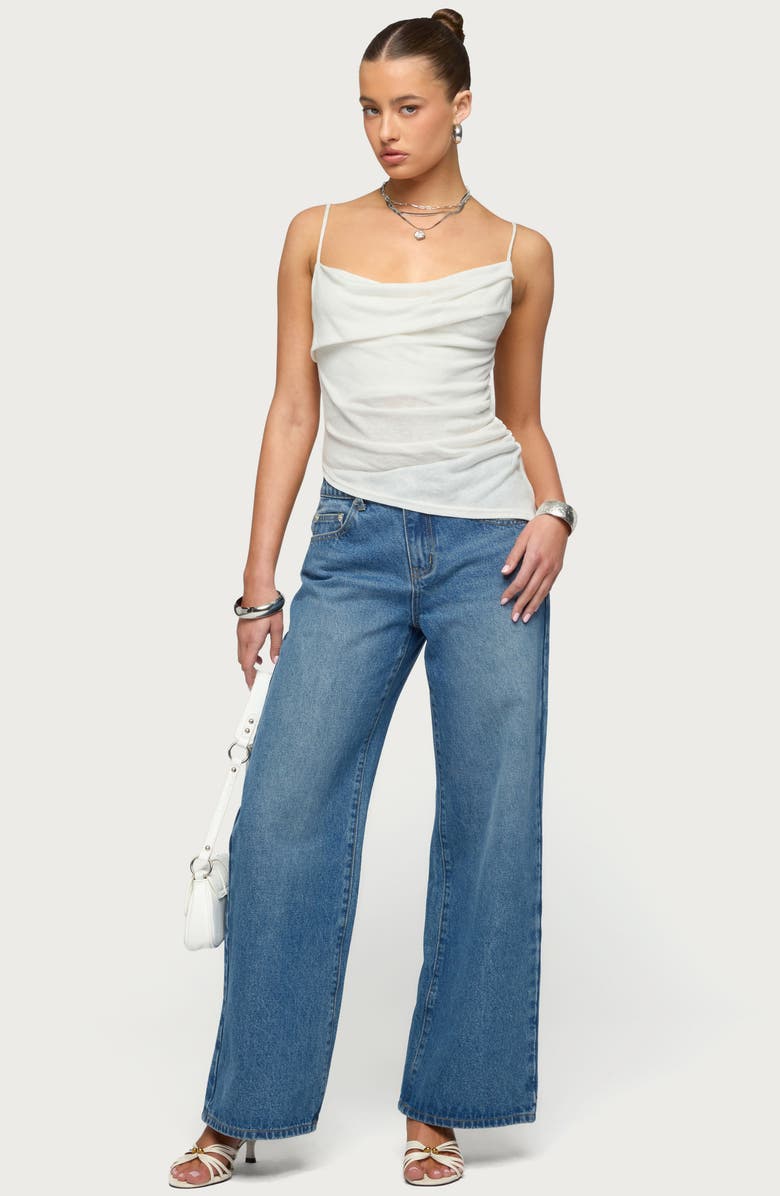 EDIKTED Asymmetric Cowl Neck Camisole, Alternate, color, White