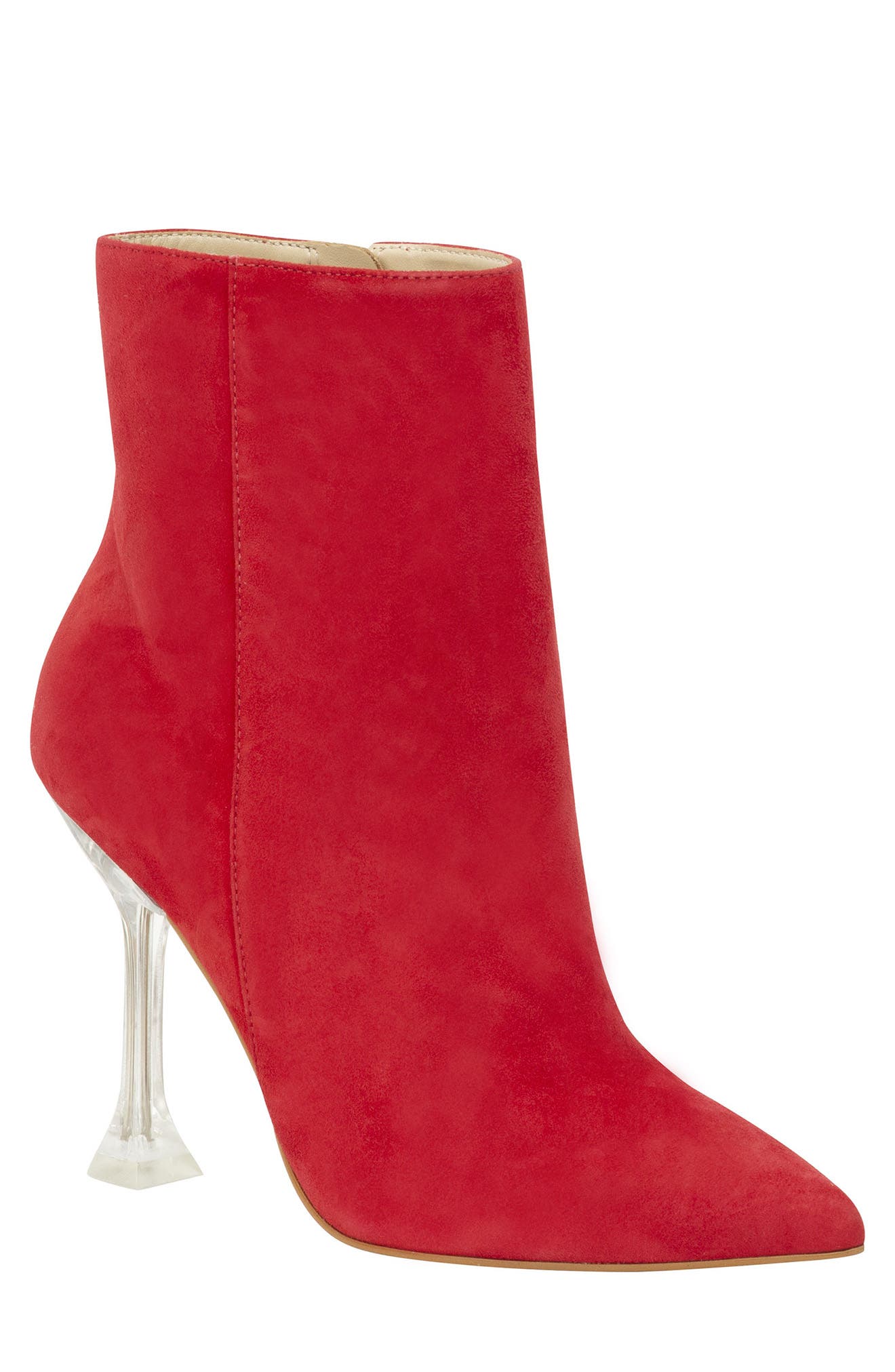 Tonight Clear Heel Dress Bootie, Main, color, MEDIUM RED 610