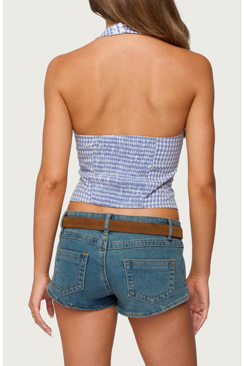 Evan Gingham Cotton Halter Top, Alternate, color, BLUE