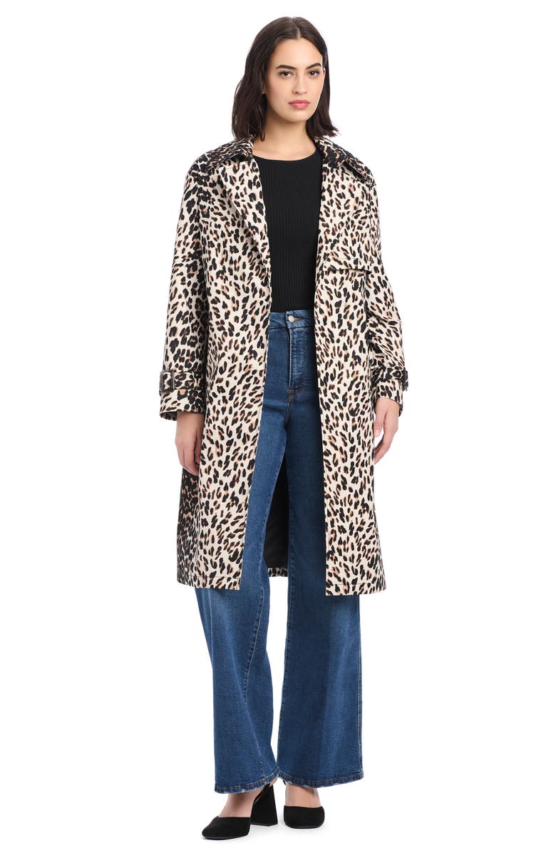 Kate Spade New York double breasted longline leopard print trench coat, Alternate, color, Downtown Leopard