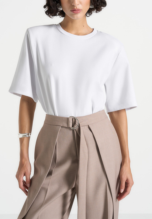 Manière De Voir Mia Wide Shoulder Bodysuit T-shirt In White