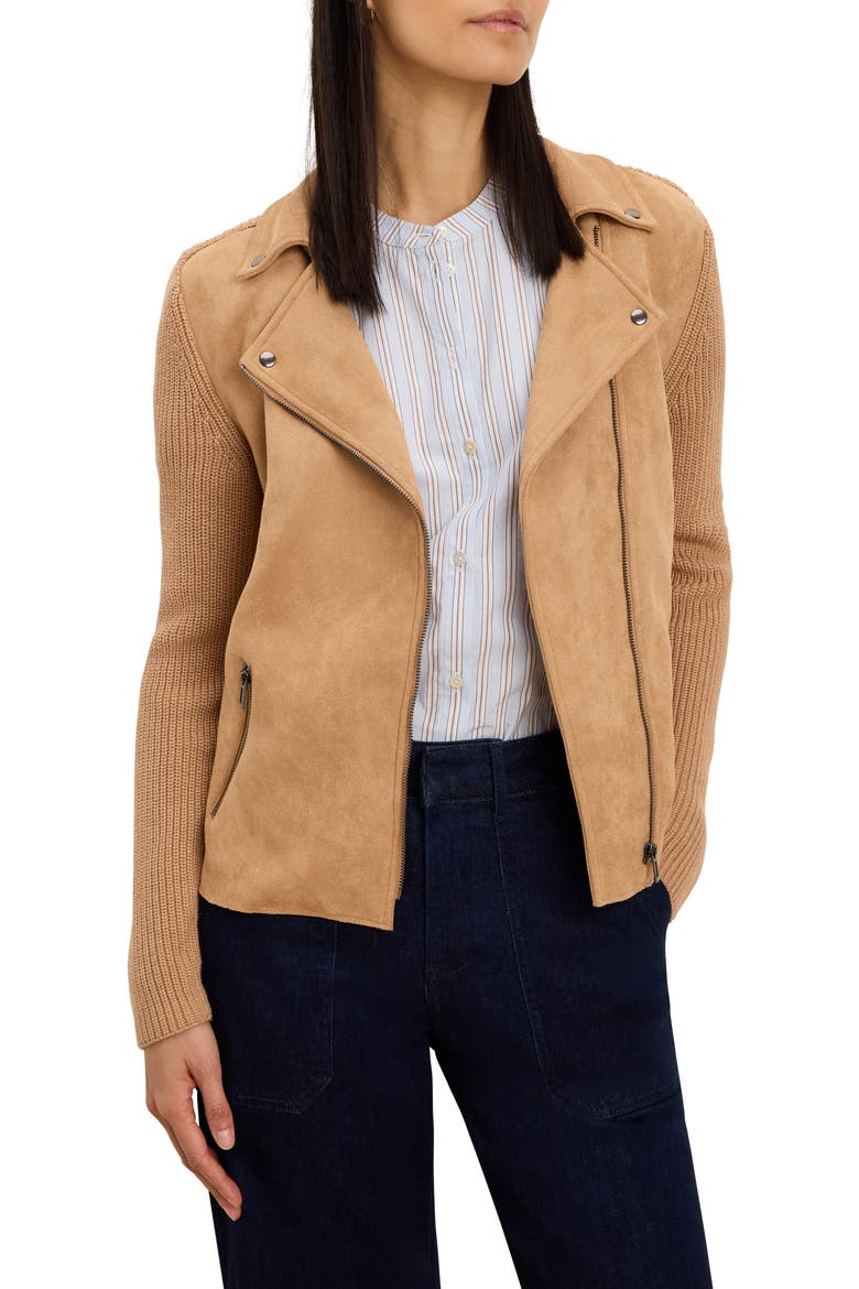 Mixed Media Moto Jacket, Main, color, CARAMEL