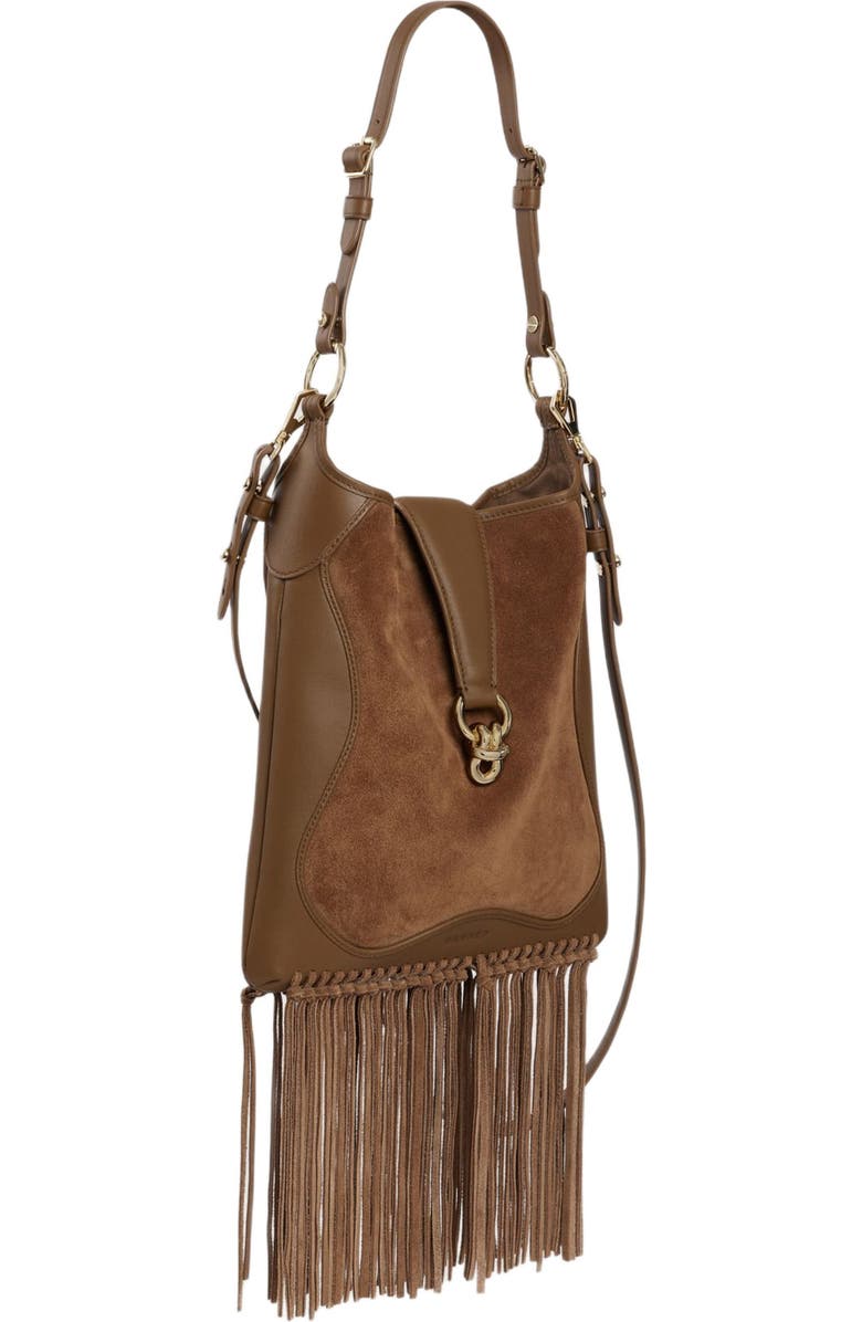 SANDRO Leather and suede fringe bag, Alternate, color, Camel