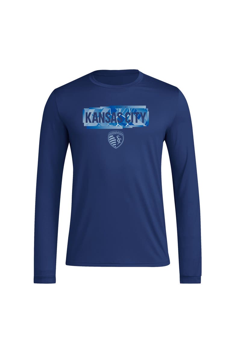 Men's adidas Navy Sporting Kansas City Local Pop AEROREADY Long Sleeve T-Shirt, Alternate, color, Navy