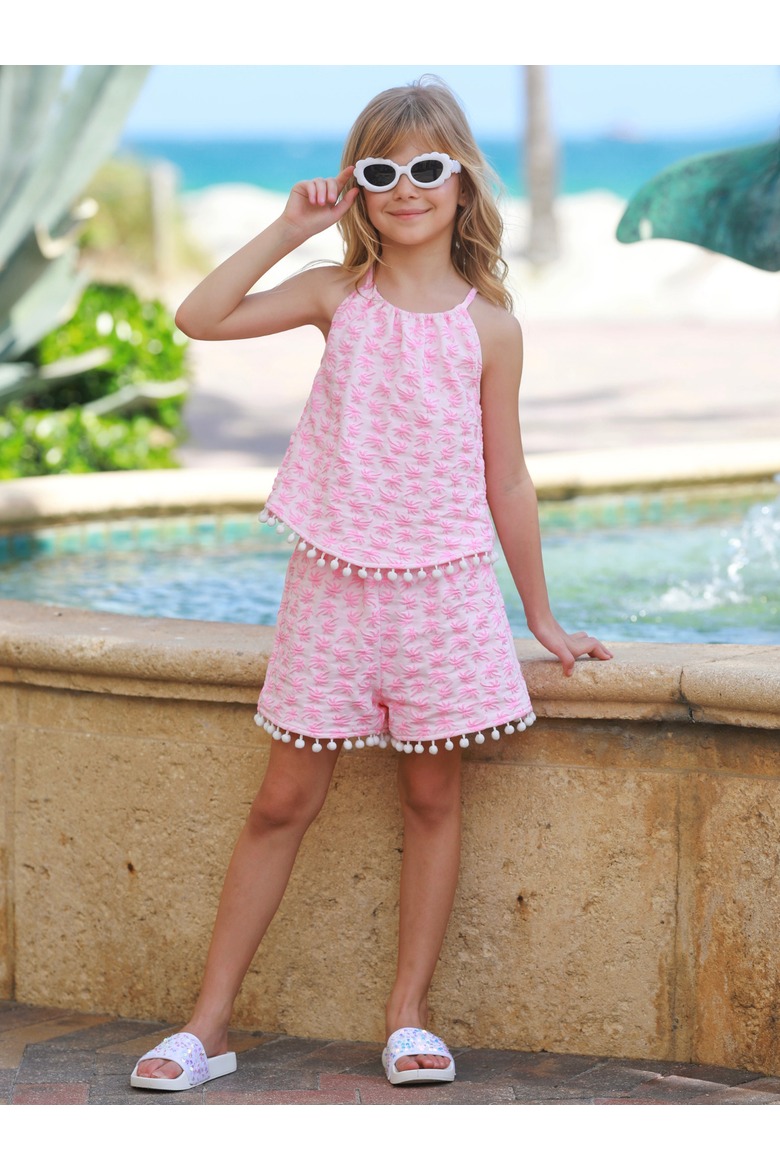 Sunny Daze Pom-Pom Tank and Short Set, Alternate, color, Pink