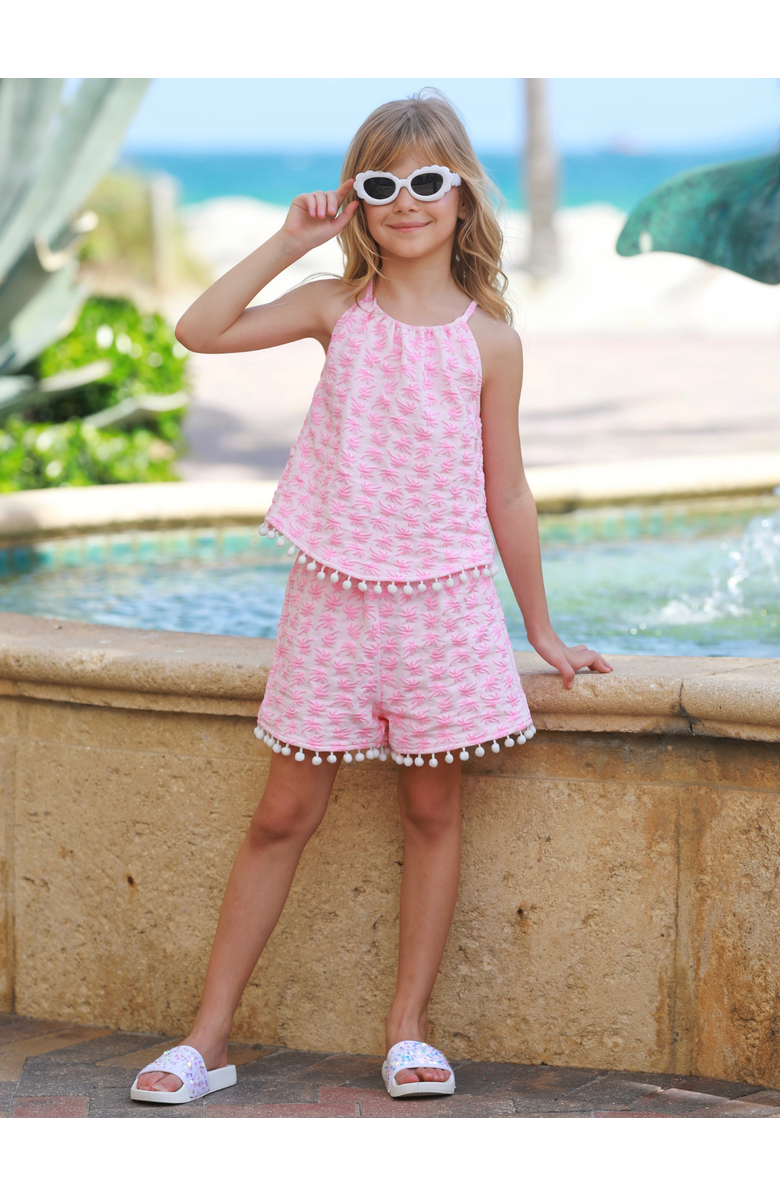 Mia Belle Girls Sunny Daze Pom-Pom Tank and Short Set, Alternate, color, Pink