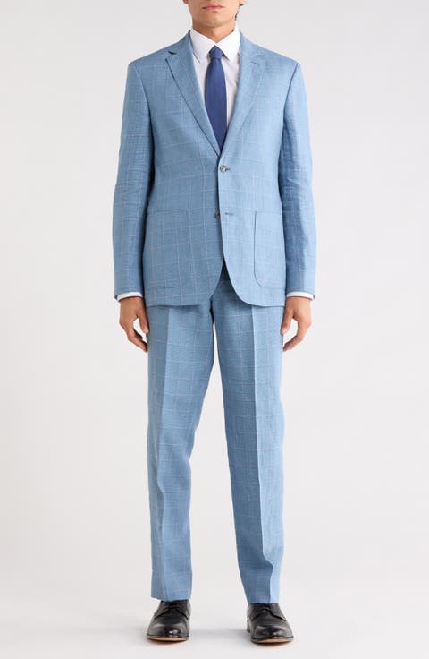 Trim Fit Plaid Linen Suit (Regular, Short & Long)