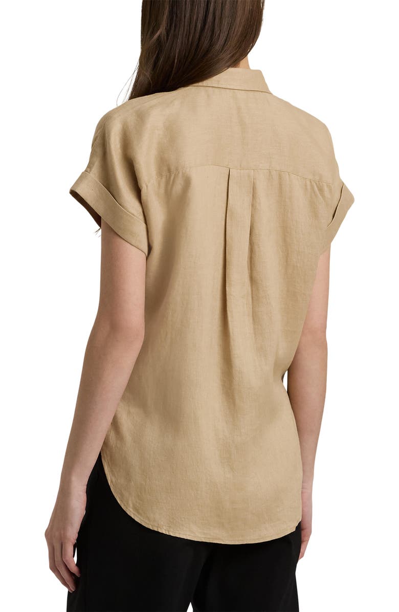 Lauren Ralph Lauren Short Sleeve Linen Button-Up Shirt, Alternate, color, Birch Tan