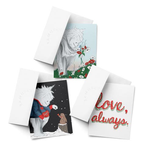 Love/Valentine's Assorted Greeting Card Pack (3ct) "Yeti Flowers, Yeti Gift Love, Tulips"