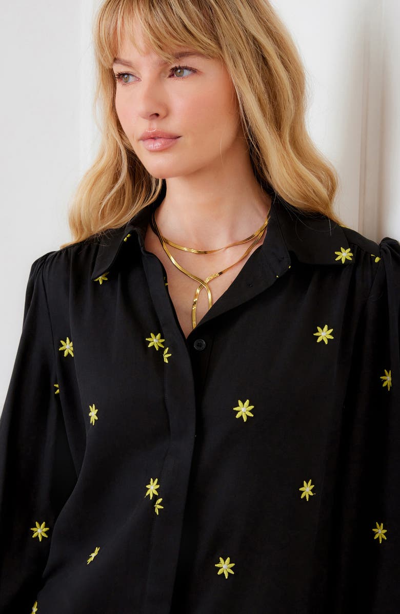 Karen Kane Embroidered Ruffle Hem Dress, Alternate, color, Black