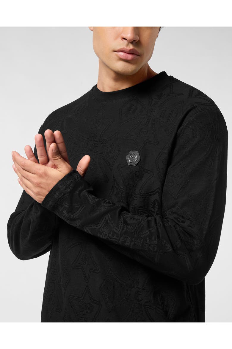 Longsleeve Jacquard Crest Men, Alternate, color, black
