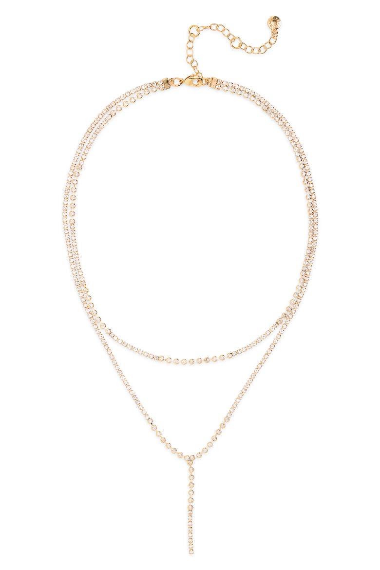 Crystal Layered Y-Necklace, Main, color, CLEAR/ GOLD