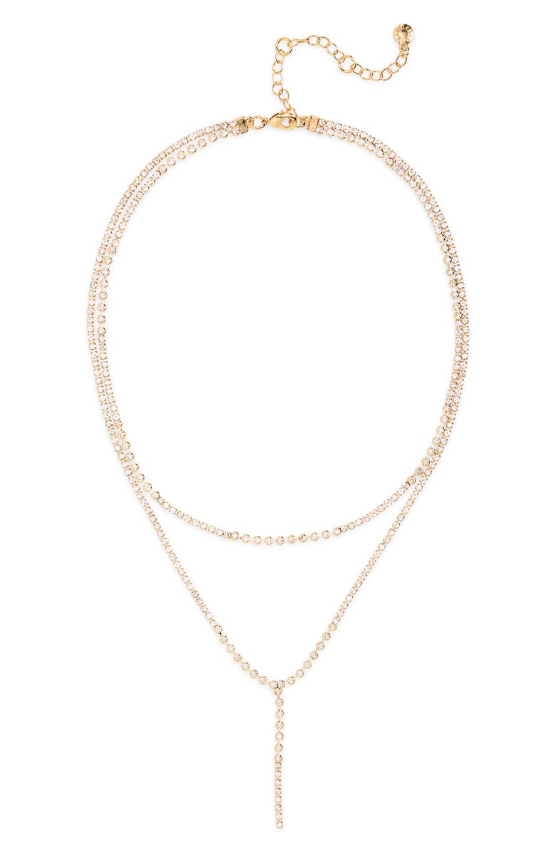 BaubleBar Crystal Layered Y-Necklace, Main, color, Clear/ Gold