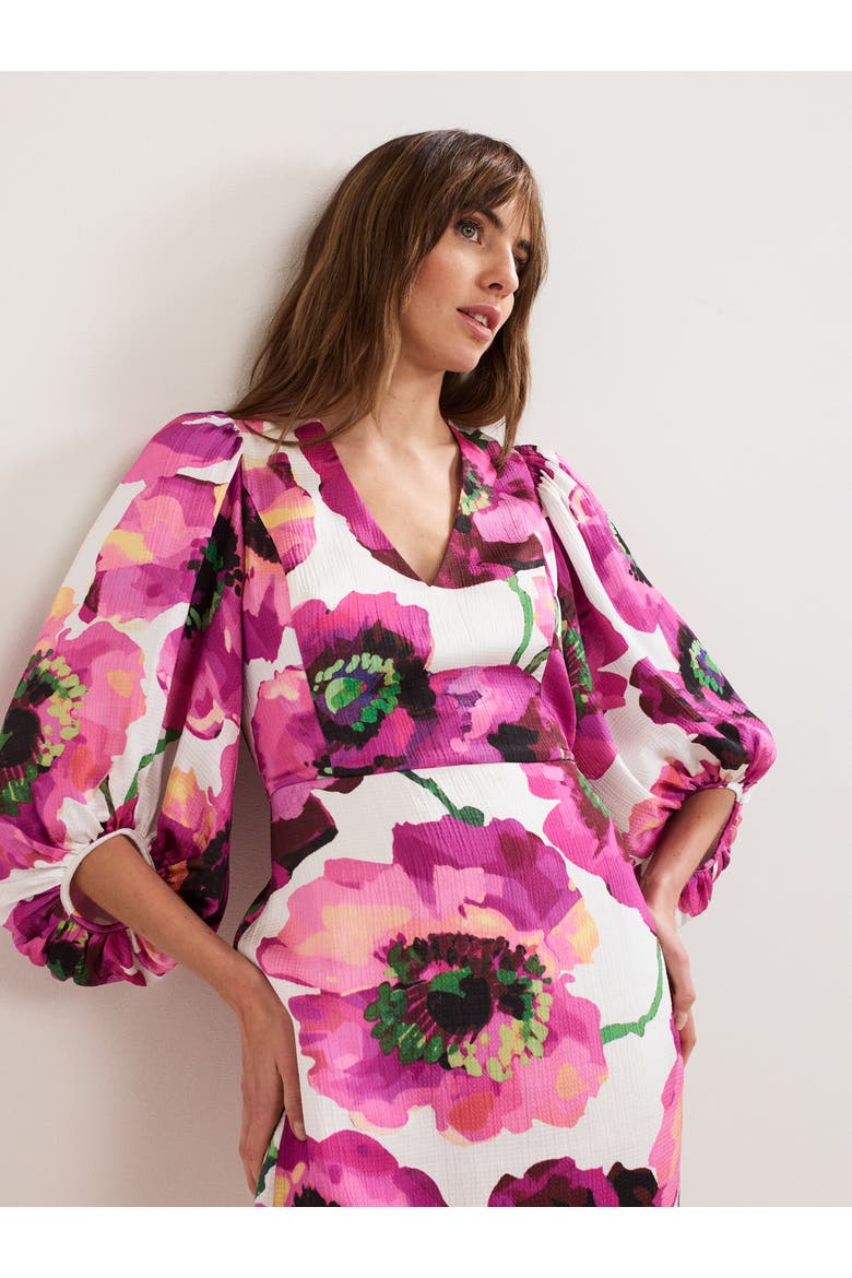 Fiona Puff Sleeve V-Neck Dress, Alternate, color, Multi