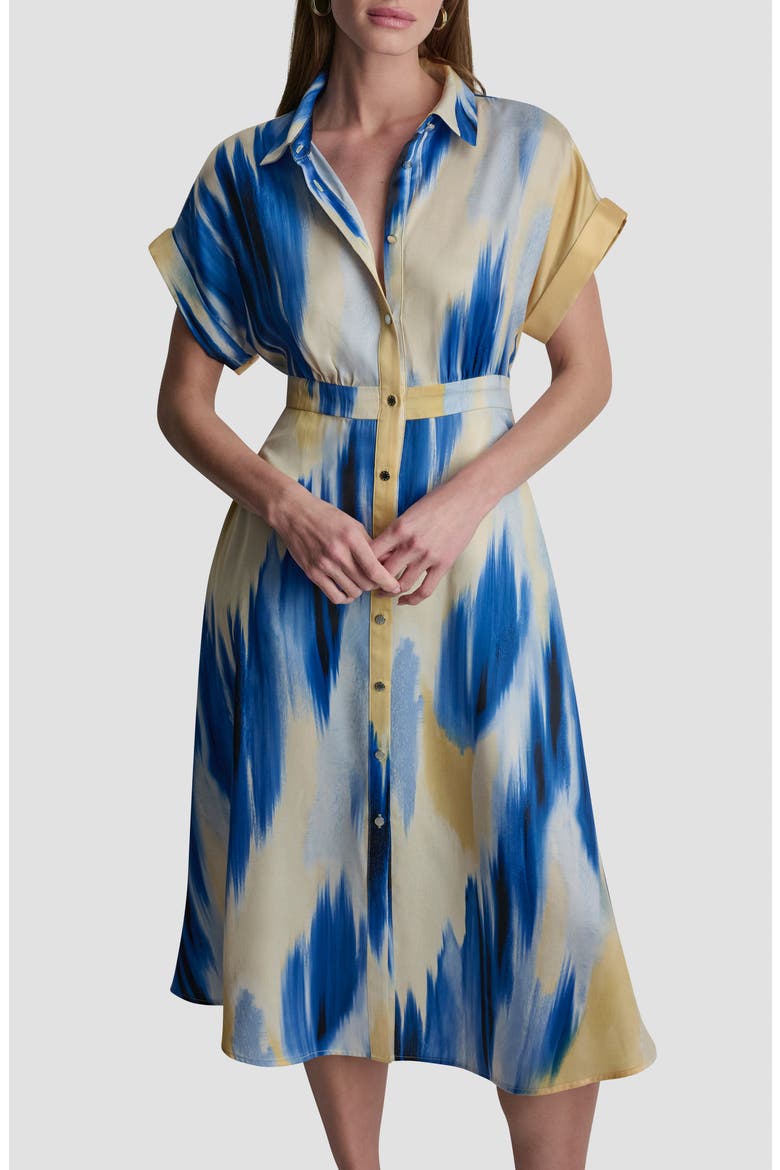 Abstract Satin Shirtdress, Alternate, color, SUNLIT SHORELINE