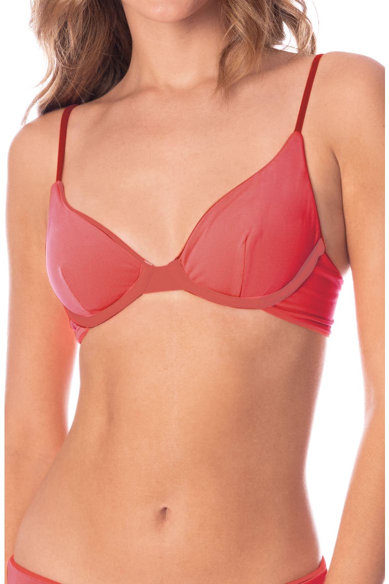 Red Camelia Dainty Reversible Underwire Bikini Top, Alternate, color, RED