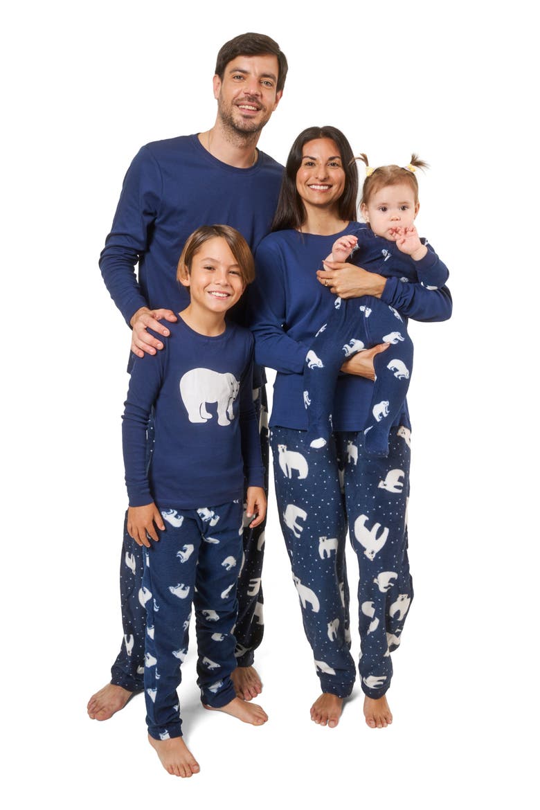 Men's Cotton Top & Fleece Pants Printed Matching Family Holiday Pajama Set, Alternate, color, Polar Bear