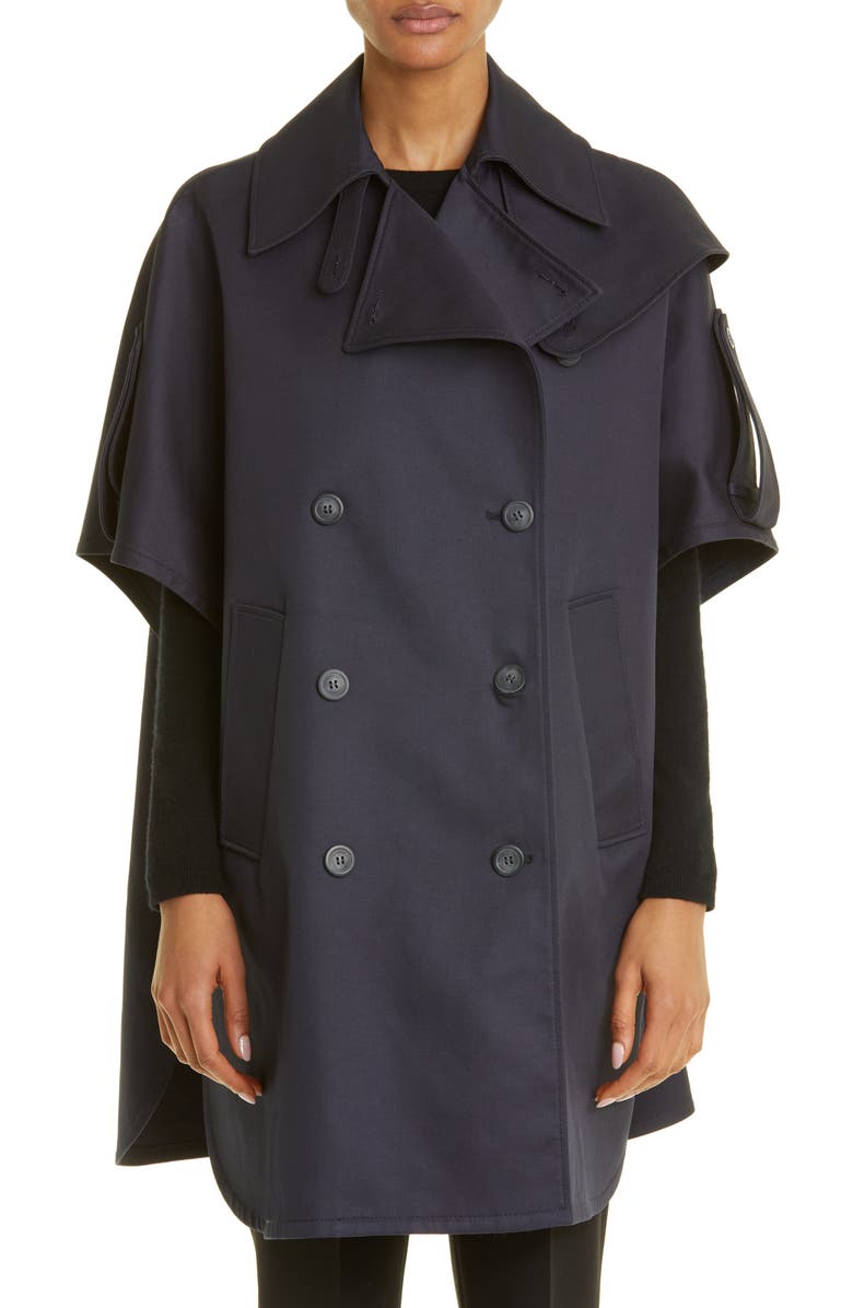 Max Mara Pernice Double Breasted Water Repellent Cotton Gabardine Cape, Main, color, Ultramarine
