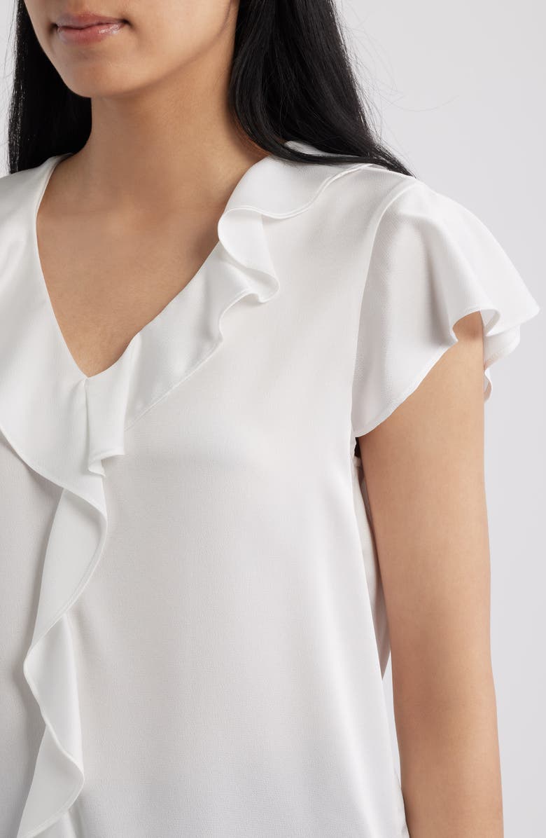 Tahari ASL Ruffle Flutter Satin Top, Alternate, color, Ivory