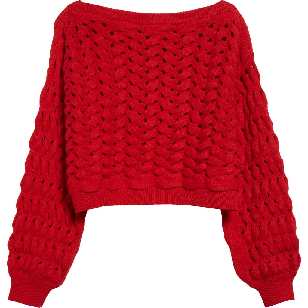 Alice And Olivia Allene Cropped Open-knit Jumper In Bright Ruby