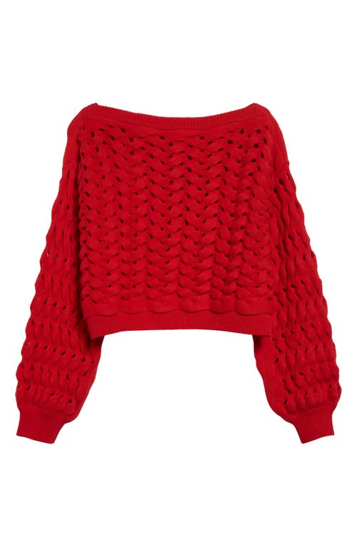 Alice And Olivia Allene Cropped Open-knit Jumper In Bright Ruby