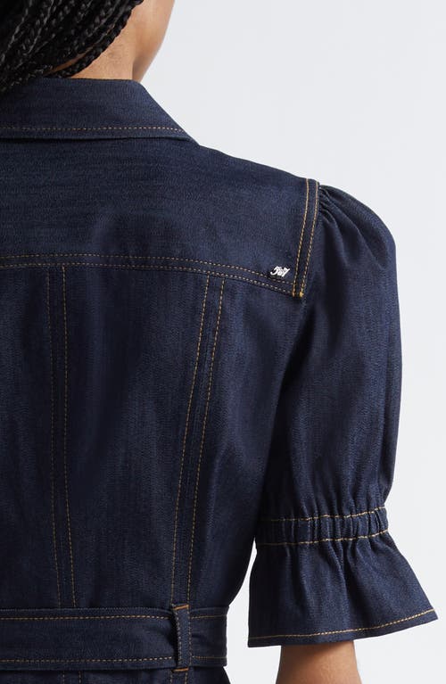 Cinq À Sept Holly Puff Sleeve Belted Denim Shirtdress In Blue