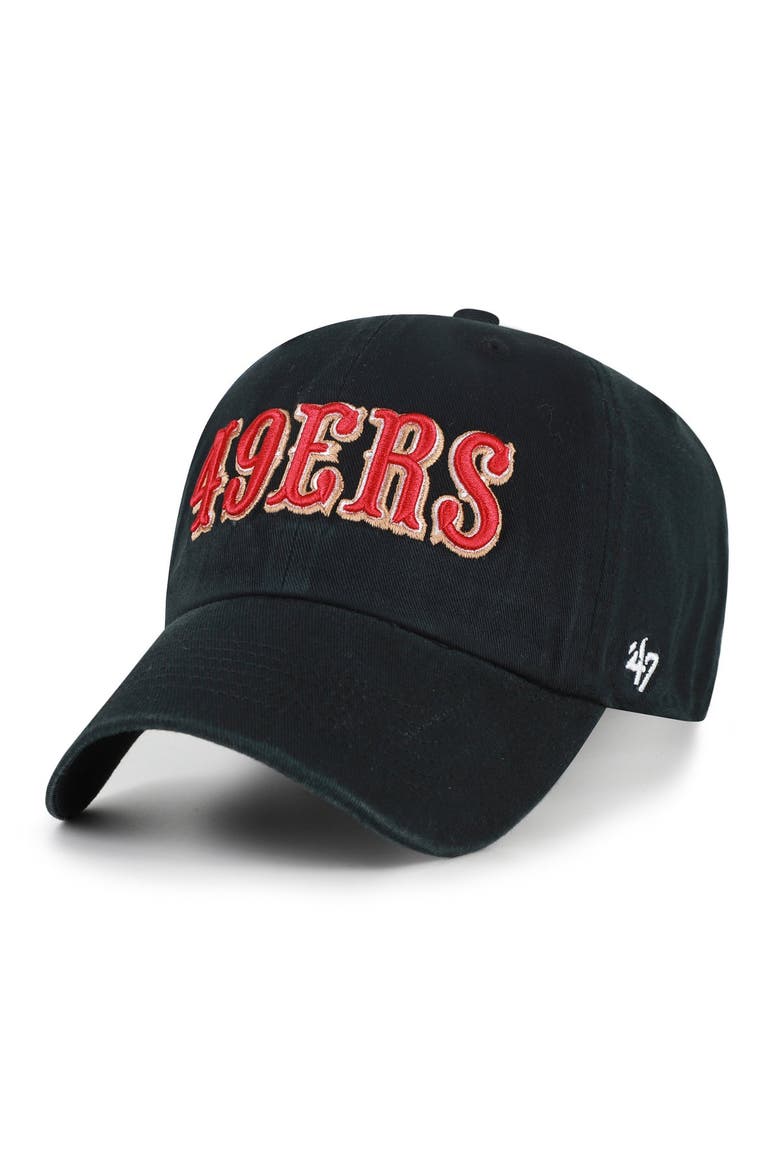 Men's '47 Black San Francisco 49ers Clean Up Team Script Adjustable Hat, Main, color, Black