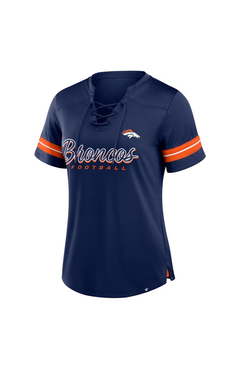 FANATICS Women's Fanatics Navy Denver Broncos Play Script Lace-Up T-Shirt, Alternate, color, 