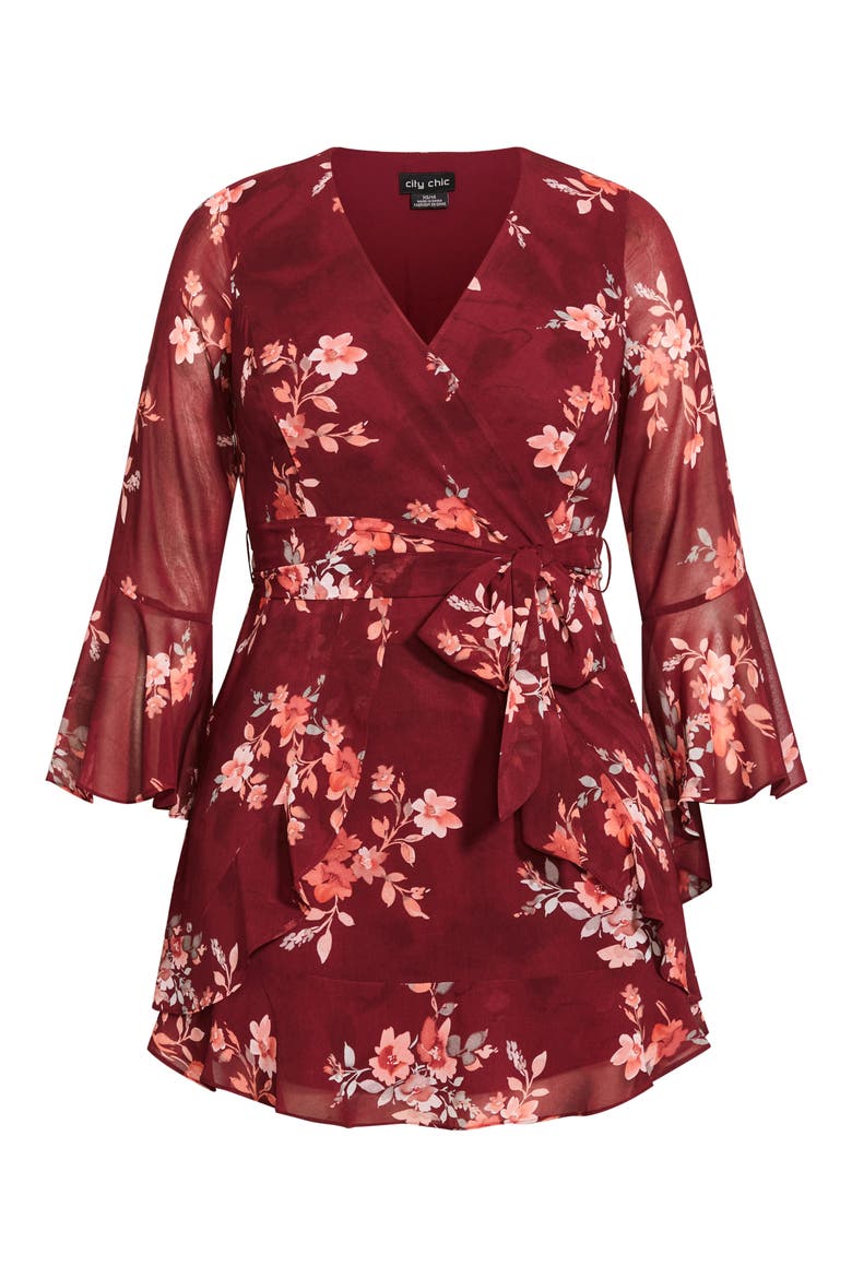 Danna Print Long Sleeve Faux Wrap Dress, Alternate, color, RED PRINT