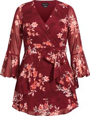 City Chic Danna Print Long Sleeve Faux Wrap Dress