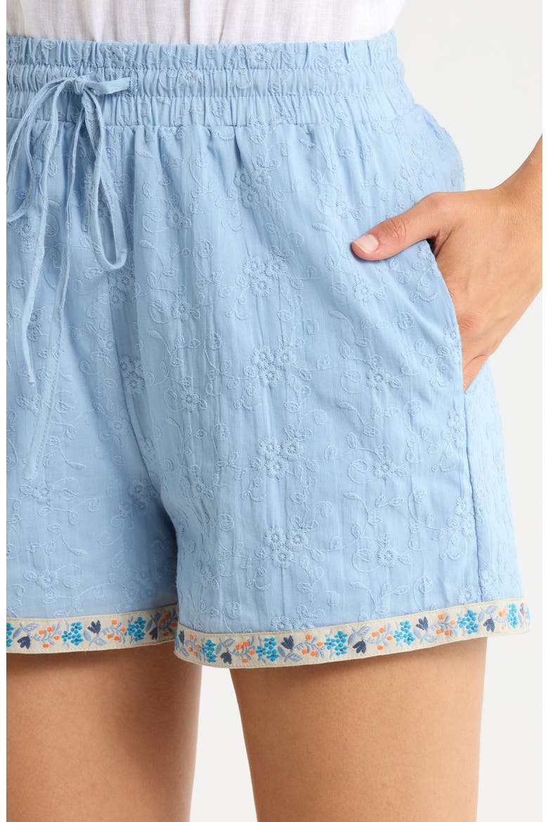 Marcy Embroidered Cotton High Waisted Shorts, Alternate, color, LT-BLUE