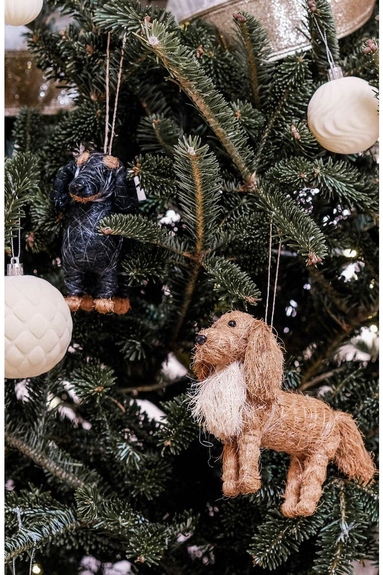 Dachshund Handwoven Ornament, Alternate, color, BLACK/ BROWN