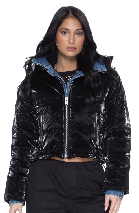 In The Mix Denim Shiny Puffer Jacket