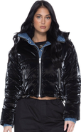 BLUE REVIVAL In The Mix Denim Shiny Puffer Jacket