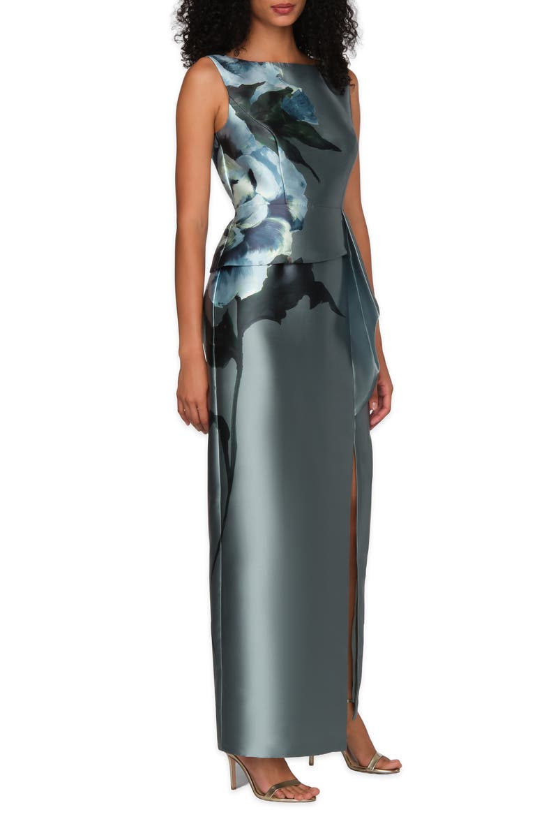 Luciana Placed Floral Column Gown, Alternate, color, ICEBERG