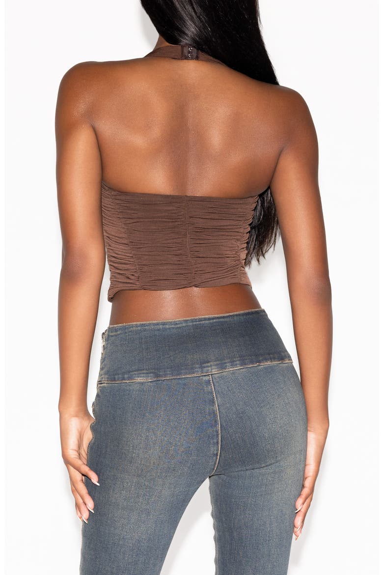 Briallen Ruched Crop Halter Top, Alternate, color, CHOCOLATE BROWN