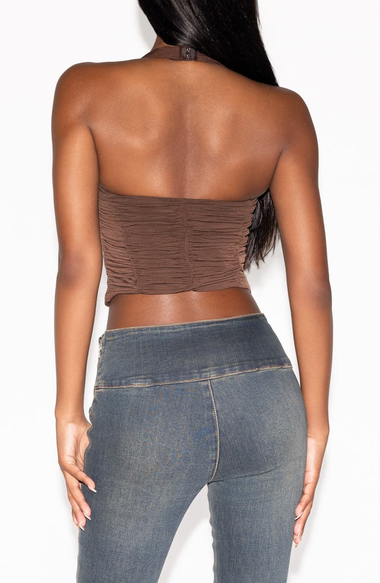 Tiger Mist Briallen Ruched Crop Halter Top, Alternate, color, Chocolate Brown
